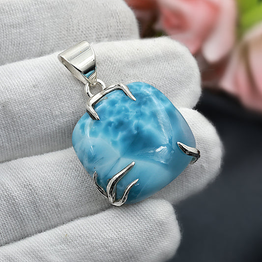 blue larimar gemstone silver pendant