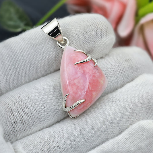 Natural Pink Opal 925 Silver Handmade Pendant - One of a Kind